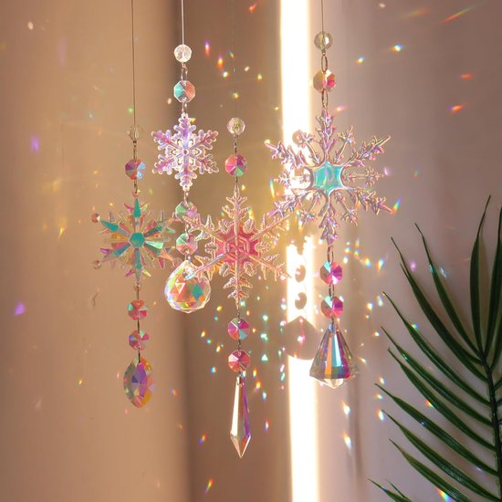 4-delige set van lichtvangers, hangende kristallen sneeuwvlokversieringen Geschikt voor de kerstboom, Geschikt voor vrouwen, meisjes, familie en vrienden.
