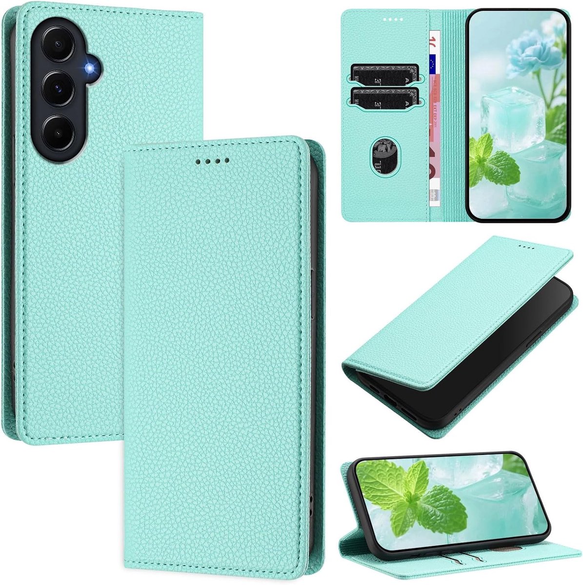 Flip-Hoesjes met RFID-Beschermhoes, PU-lederen Portemonnee Telefoonhoes voor Samsung Galaxy A55 5G, Groen