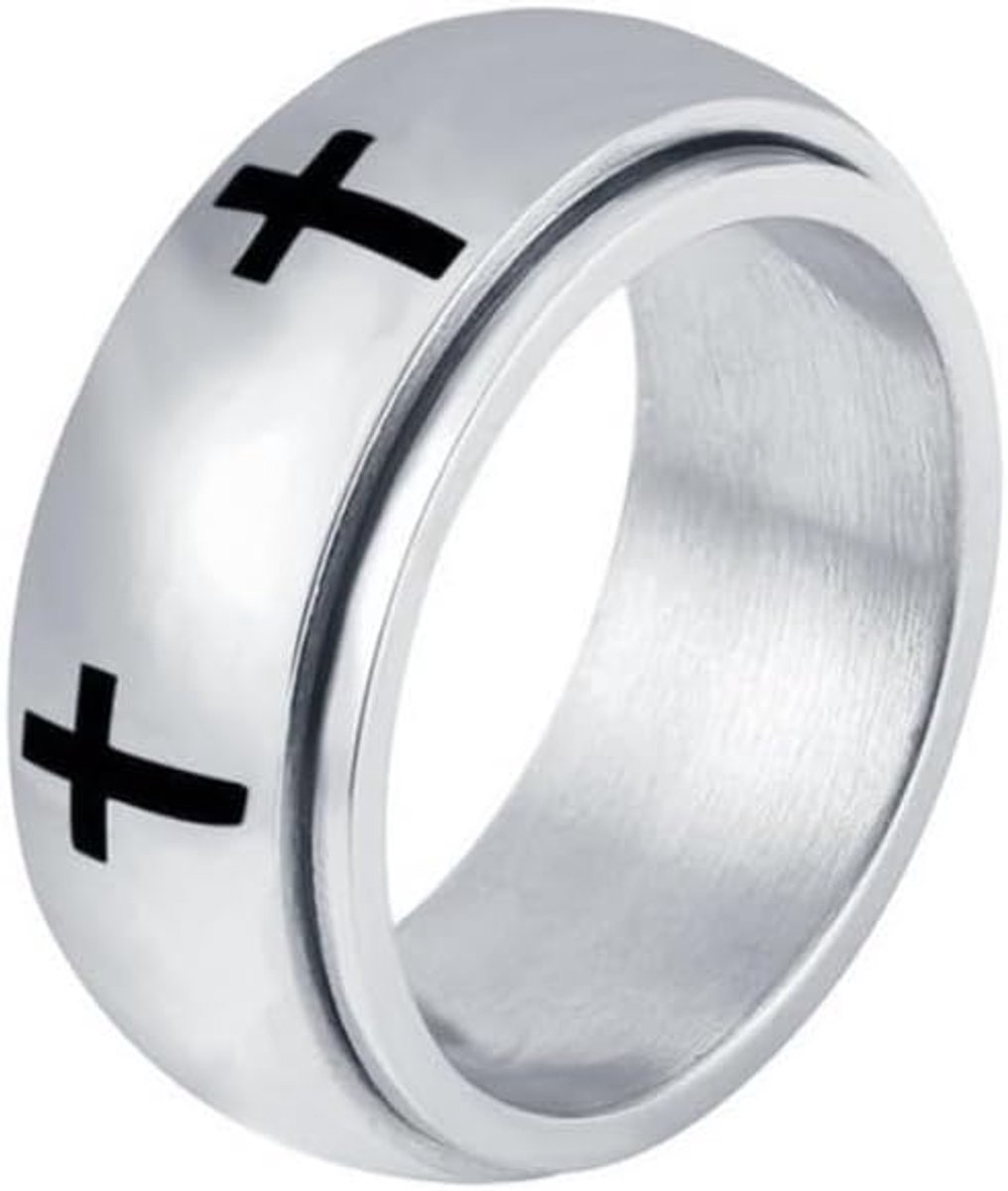 Heren ring Spinning Cross Zilverkleurig-19mm