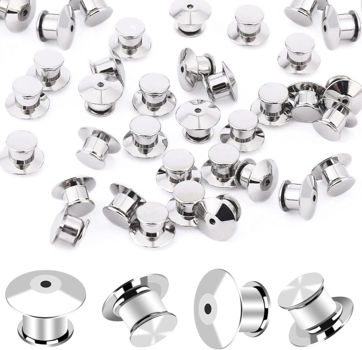 Set van 40 afsluitbare metalen sluitingen voor badge/pin - roestvrije pin-backs, veiligheidssluitingen voor badgemachine