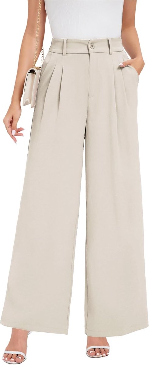 Palazzo broek voor dames, casual, stoffen broek, hoge taille, zomerbroek, licht, elegant, zakelijk, wijde pijpen, broek met elastiek