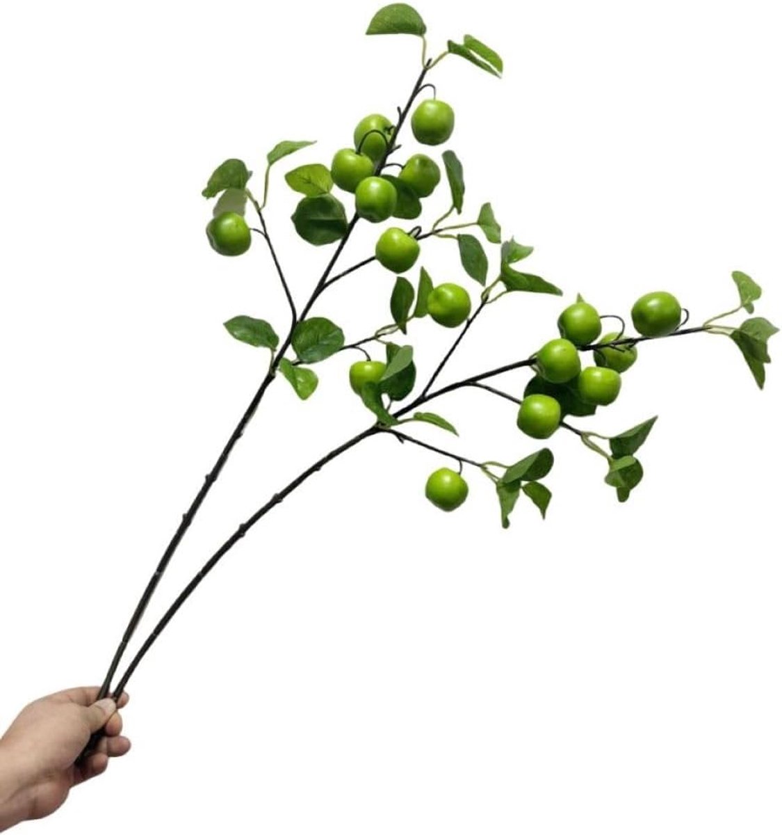 Kunstmatige appeltakken van 28 inch, 2 stuks mini-kunstfruit, kunstfruitboomstelen boeket voor thuis, kantoor, vakantie, feestdecoratie (cyaan)