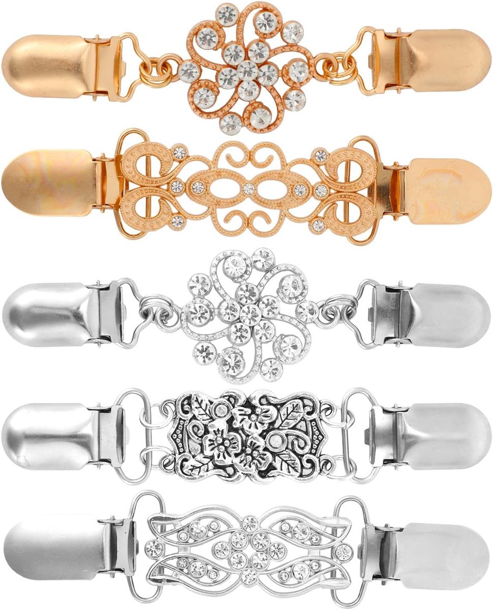 5st Vintage Trui-Clips, Rhinestone Jurk Achter Cinch Elegant Sjaal-Clips voor Cardigans Kraag Taille-Cincher voor Vrouwen Kleding Broeken (Goud, Zilver)