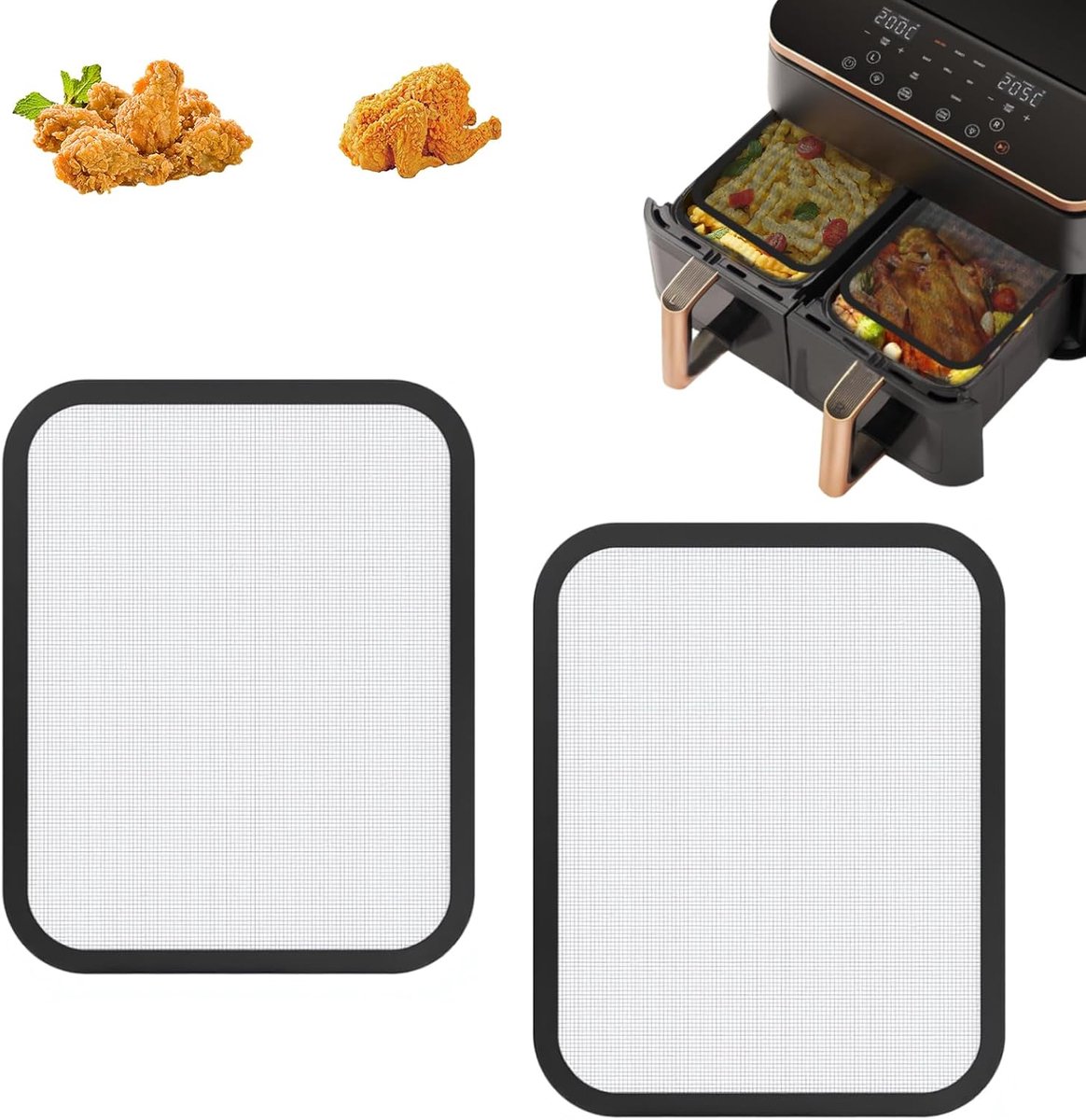 Spatbescherming, 2 stuks, magnetische spatbescherming, compatibel met Cosori Airfryer 8,5 l/Dual Blaze TwinFry 10 l, accessoires voor heteluchtfriteuse, fijnmazig vetspatbescherming