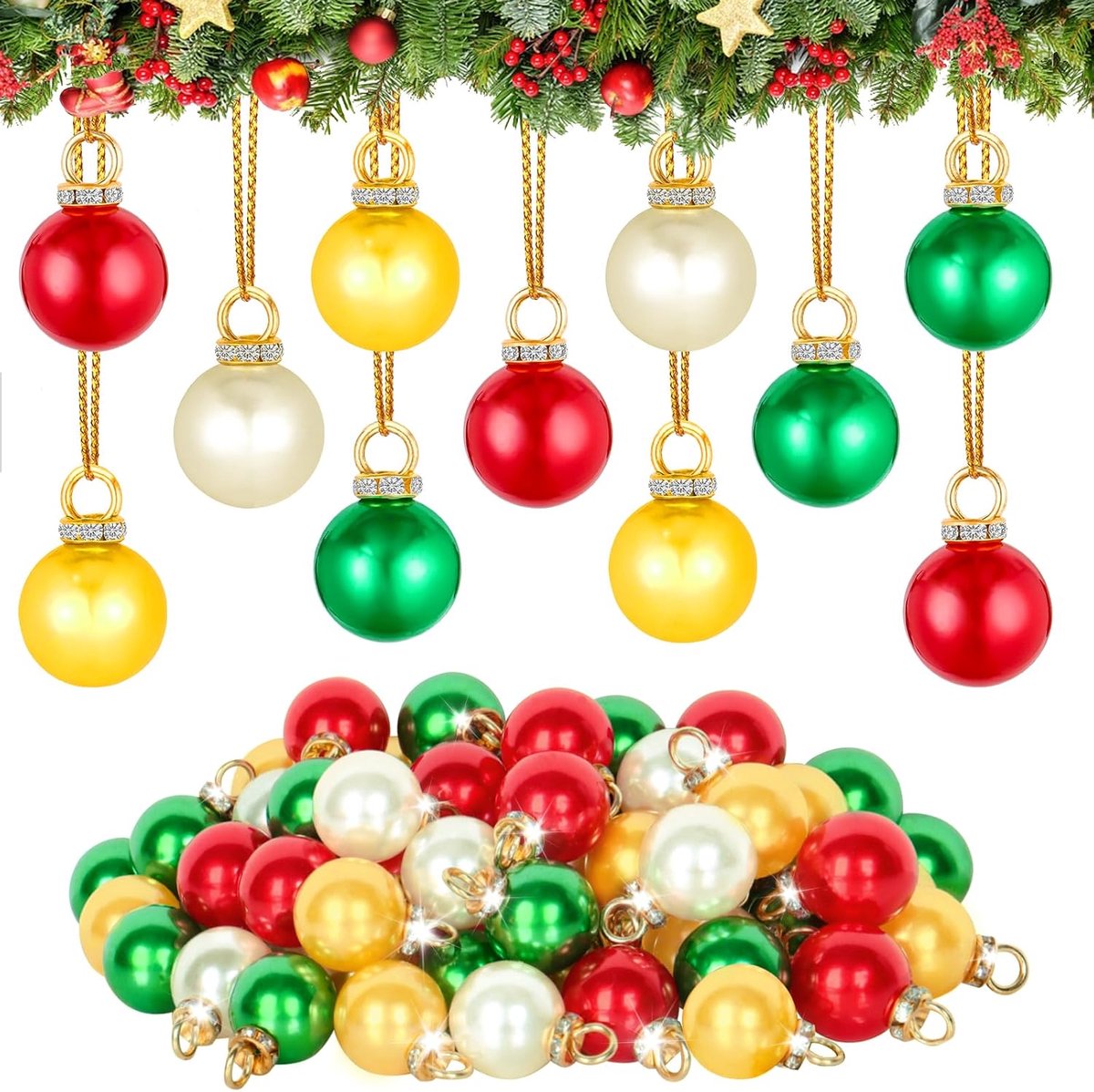 64 Stuks 4 Kleuren 15mm Kerstbal Ornamenten Mini Onbreekbare Xmas Opknoping Hangers Bal voor Vakantie Bruiloft Geschenken Decoratie (Gemengde Kleur)