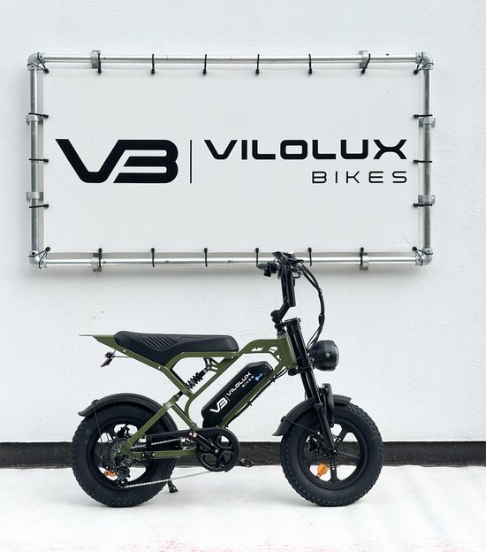 Vilolux Fatbike elektrisch - Fatbike V20 Mini - ARMY GREEN - Legaal - Rijklaar geleverd - 16 Inch - 2 Jaar garantie - Telefoontasje - Hydraulische remmen - 7 versnellingen - Alarm — afbeelding 2
