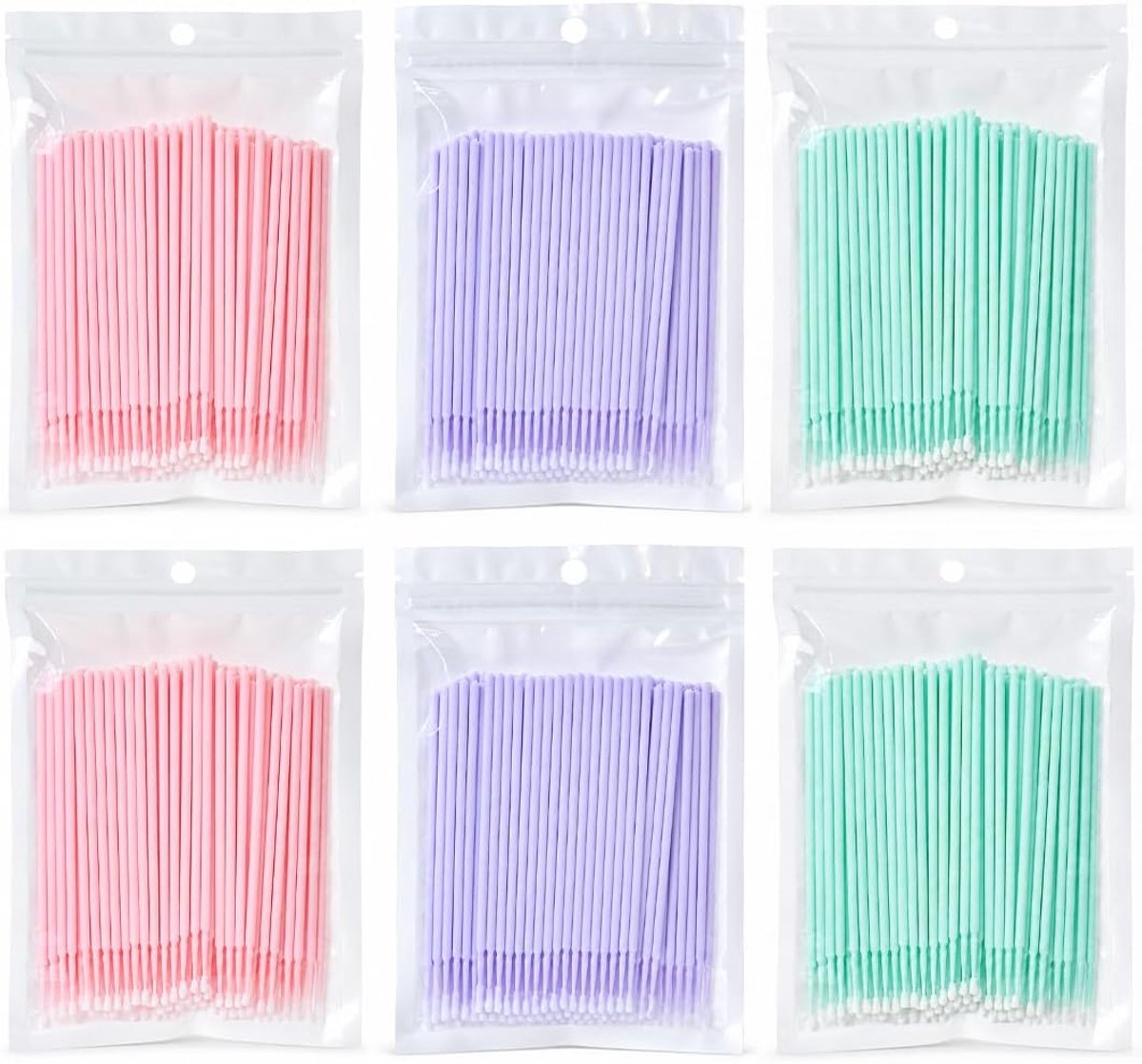 600 Stuks Microbrush,Wimperapplicators Microbrush,Stevig en Duurzaam,Moeilijk te Breken,Multifunctioneel,Geschikt voor Make-up(Lichtpaars+Lichtroze+Muntgroen)