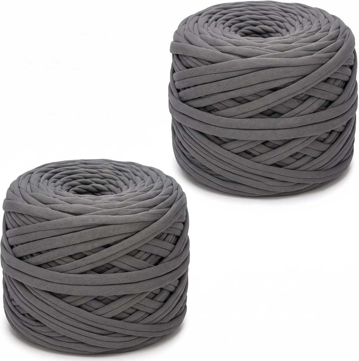 Set van 2 x 285 g, gehaakte garen, grof garen voor handbreien, stoffen strook, wollen garen voor tassen, manden, dekens en doe-het-zelf woondecoratie, 285 g per rol dikke wol (donkergrijs)
