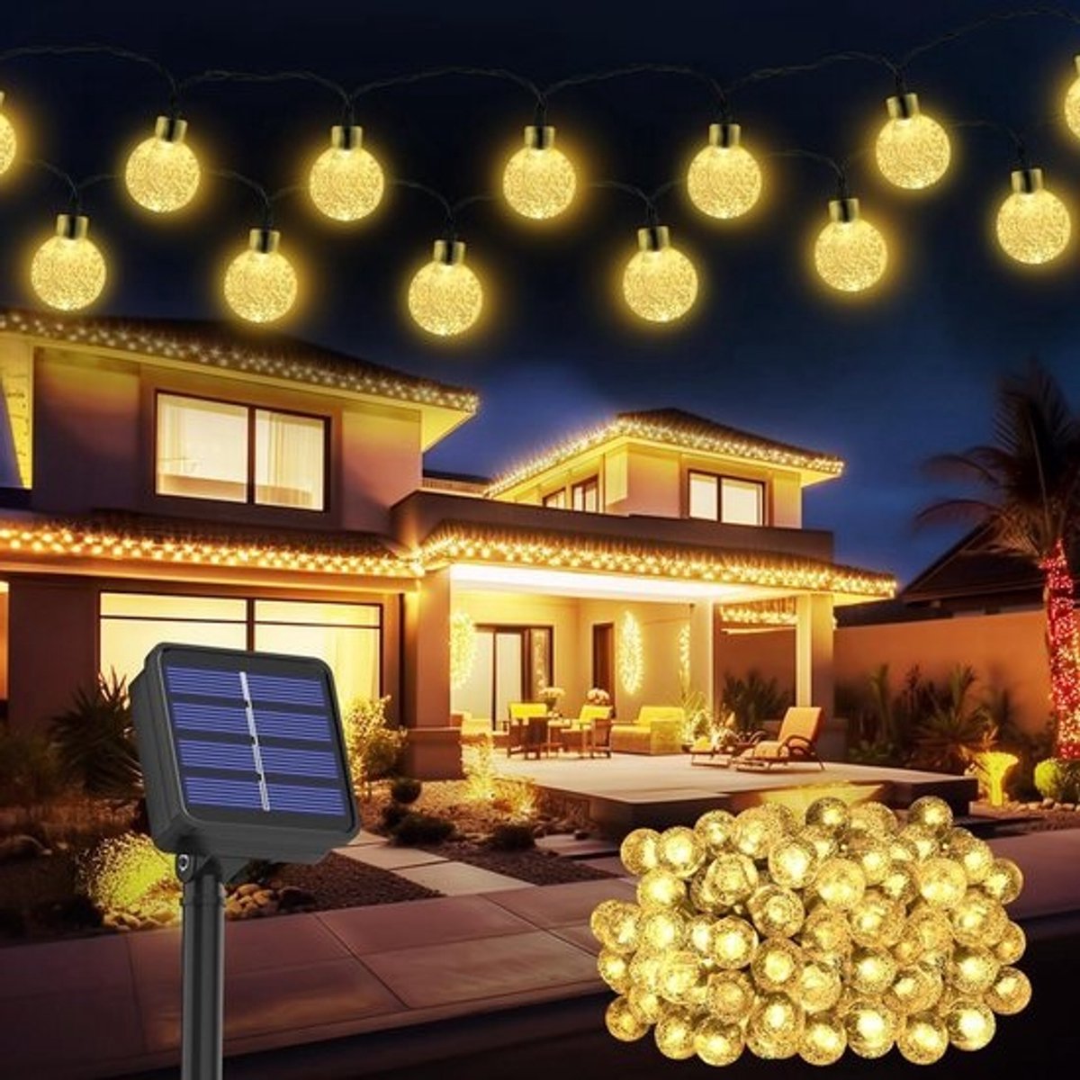 Tuinverlichting op zonne-energie - 100 leds - IP65 waterdicht - 8 modi - Kristallen bolverlichting - Decoratief - Pasen - Tuin - Binnenplaats - Tuinverlichting op zonne-energie voor feesten