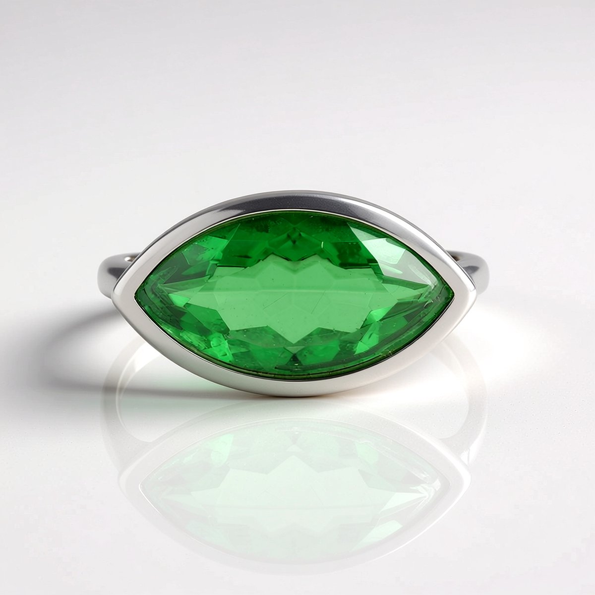 Cavill - Marquise geslepen smaragdgroene kwarts ring - 3,49 ct - 925 Sterling Zilver - Platina coating - Elegante damesring