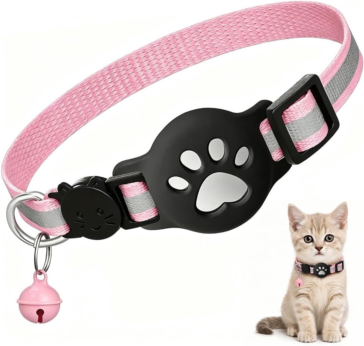 Reflecterende kattenhalsband, elastisch halsband voor kittens, compatibel met AirTag, 1 stuk, huisdieraccessoire voor bescherming en veiligheid