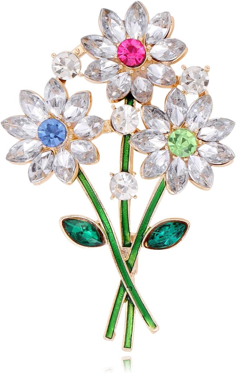 Strass boeket broche veelkleurige drievoudige bloem emaille steel sieraad accessoire voor dames