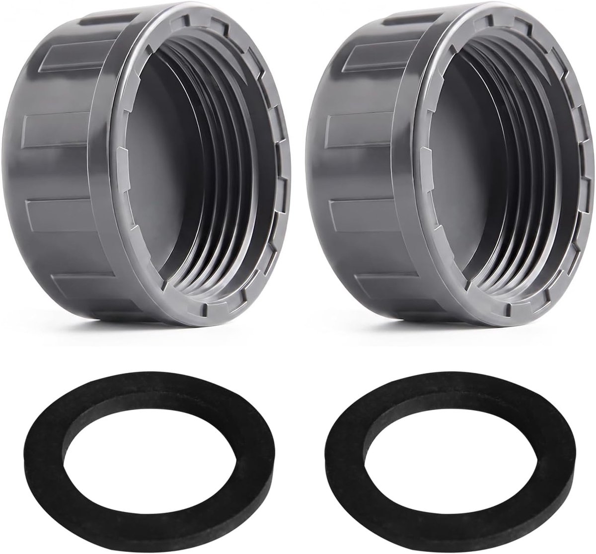 2 stuks PVC schroefdop buiseinddop met pakking, G 1 1/4" 40 mm, grijs