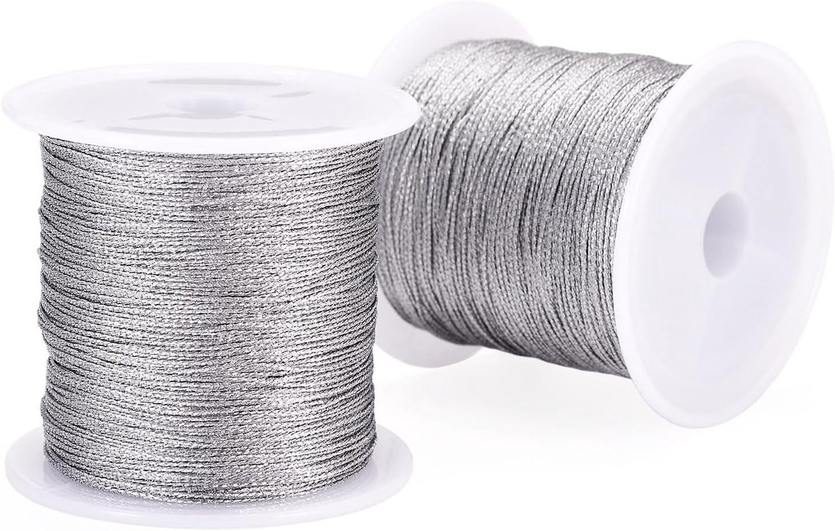 2 Rolls Metallic Cord 0.3mm Zilver Ornament String Draad Voor Sieraden Maken Gift Wrapping Kerst Decoratie