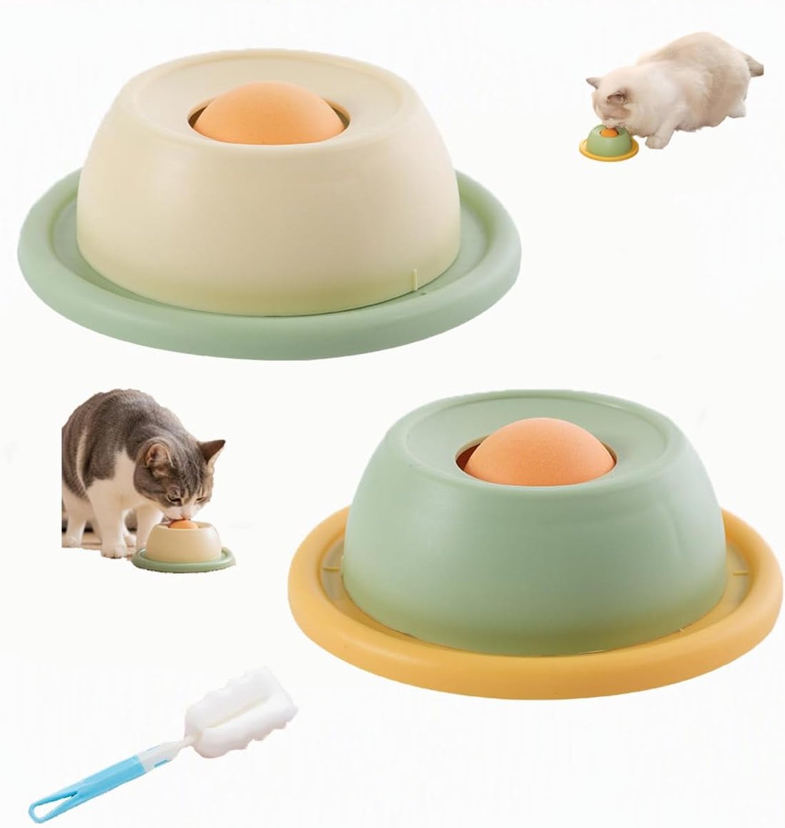 2 stuks antislip voerbak, Pet Lick Bowl, geel, groen, 12 x 4 cm