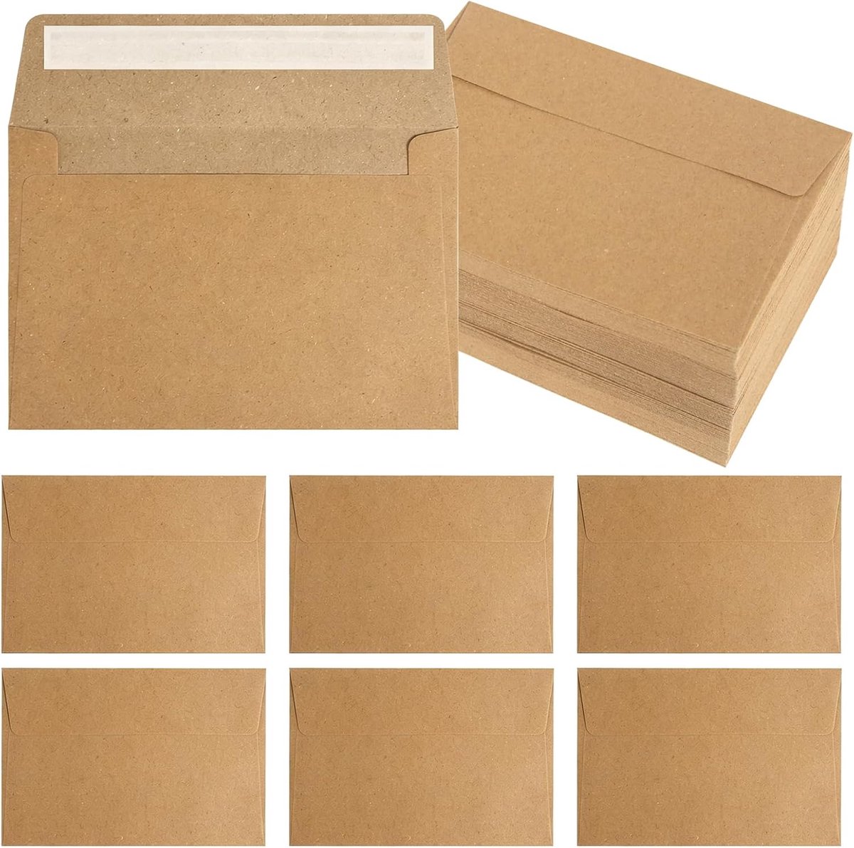 C6, 120 stuks, 16 x 10,6 cm, kraftpapier, zonder venster, vintage kraftpapier met afneembare strip voor brieven, wenskaarten, uitnodigingskaarten
