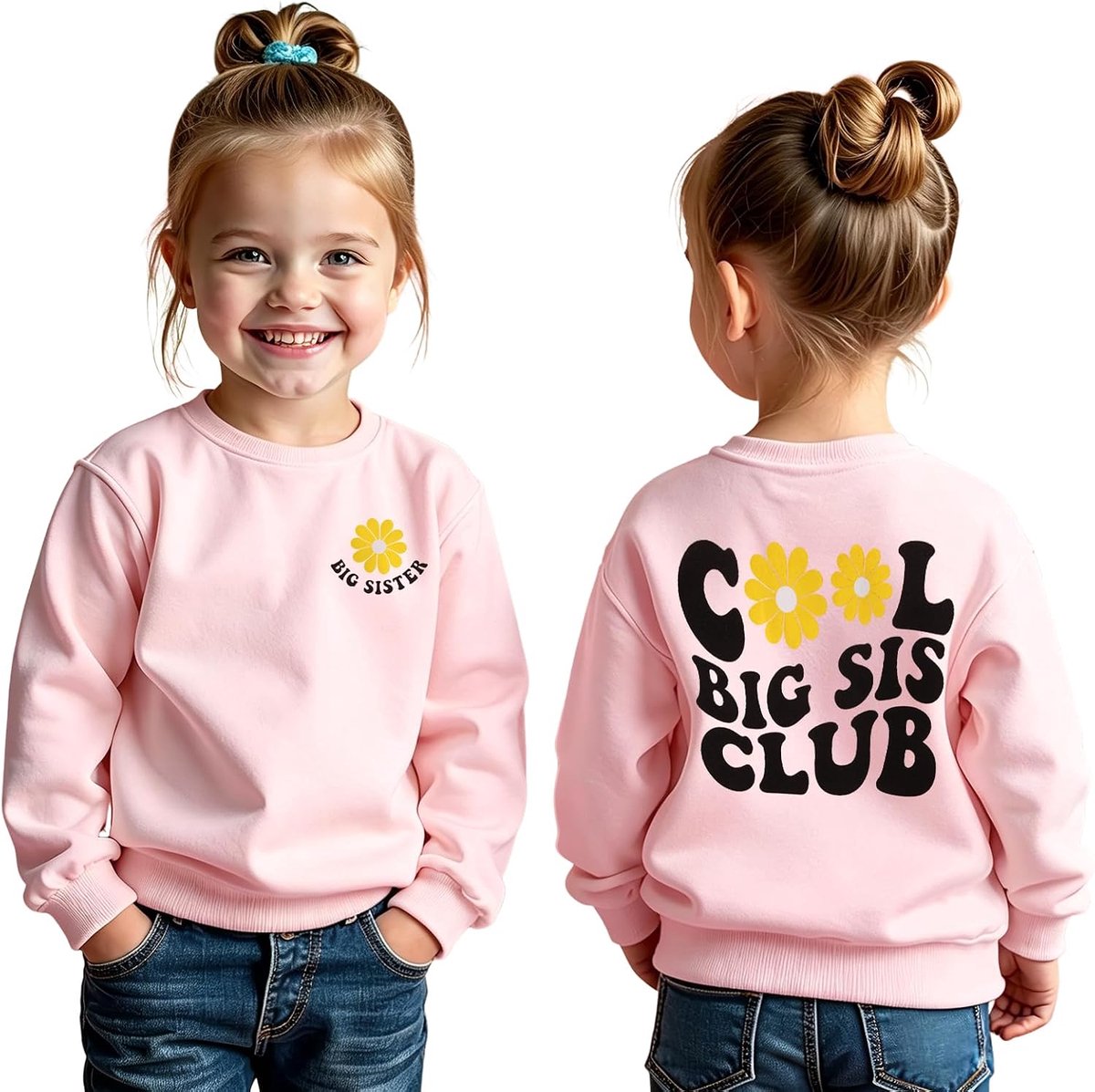 C&M WODRO Big Sister sweatshirt voor meisjes en kinderen, shirt met lange mouwen, grote zus, sweatshirts, coole Big Sis Club printertrui, 2-7 jaar, kleding voor baby's, meisjes, outfits, broers en