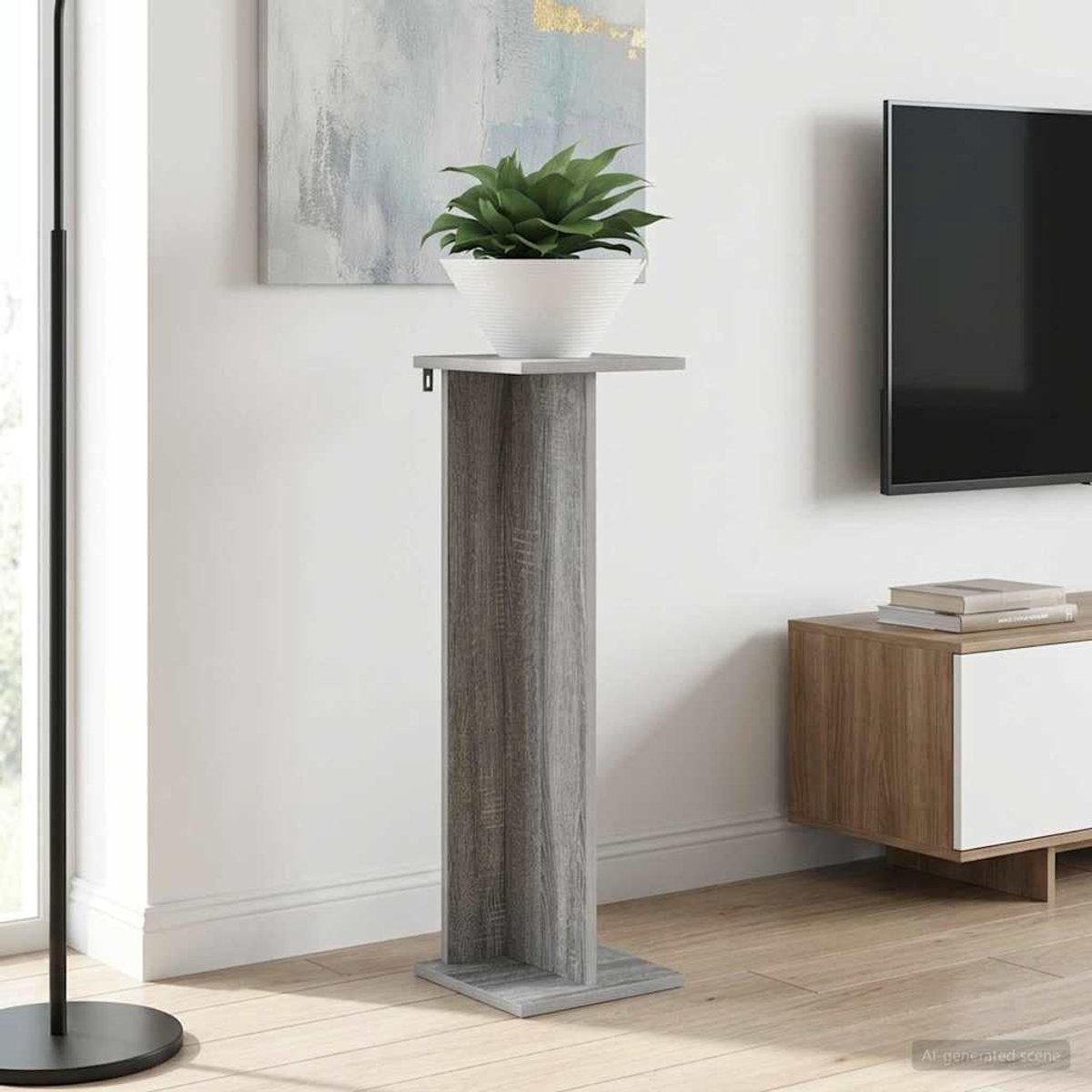 Hout, 2 stuks, grijs | Meerdere niveaus, modern design, gebruik binnenshuis, 25 x 25,5 x 80,5 cm