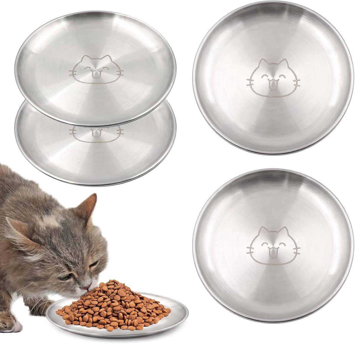 4 stuks kattenbak, roestvrij staal, 17 cm, voer
