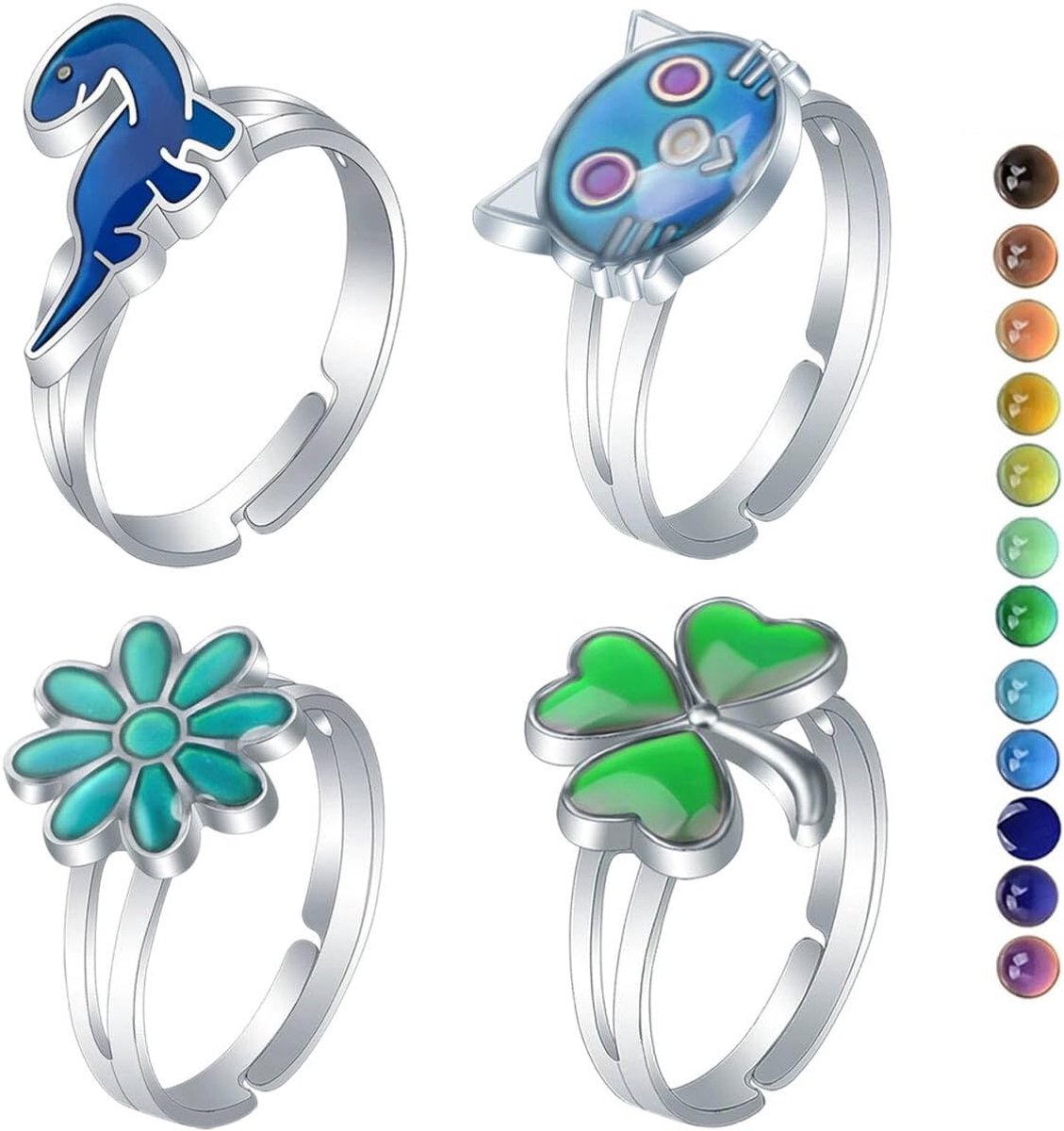 Ringen voor meisjes – 4 stuks met dieren- en bloemenpatronen, verstelbaar, voor verjaardagen en meisjesfeestjes