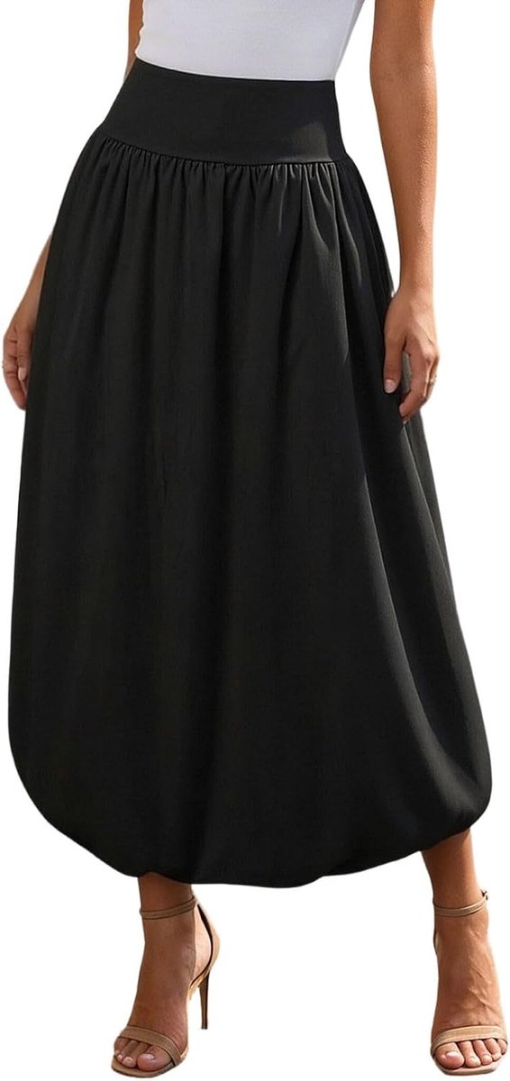 Damesrok met hoge taille, plooien, trapezium, portemonnee, uitlopend, satijn, fluweel, tule, linnen, katoen, denim, zacht, sexy, A63