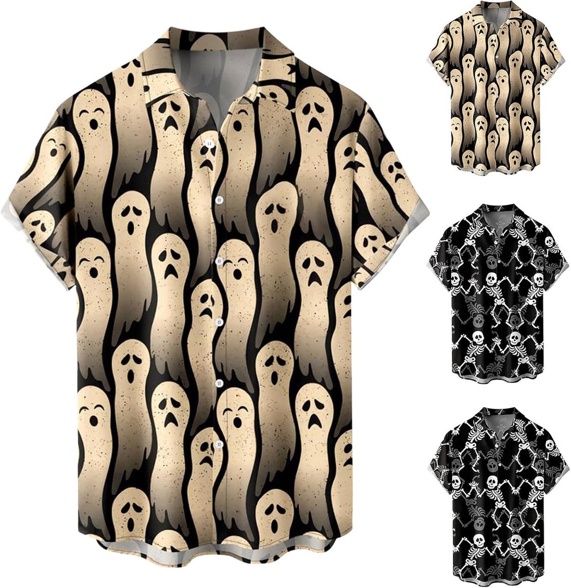 Vest met korte mouwen voor heren, Halloween-overhemd, zacht en comfortabel bovenstuk, feestelijke print, casual stijl