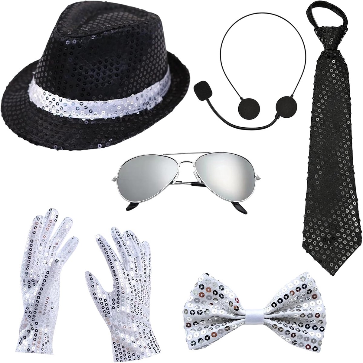 6 Stuks MJ Kostuum Accessoires, 80s Dancer Rocker Star Cosplay Set