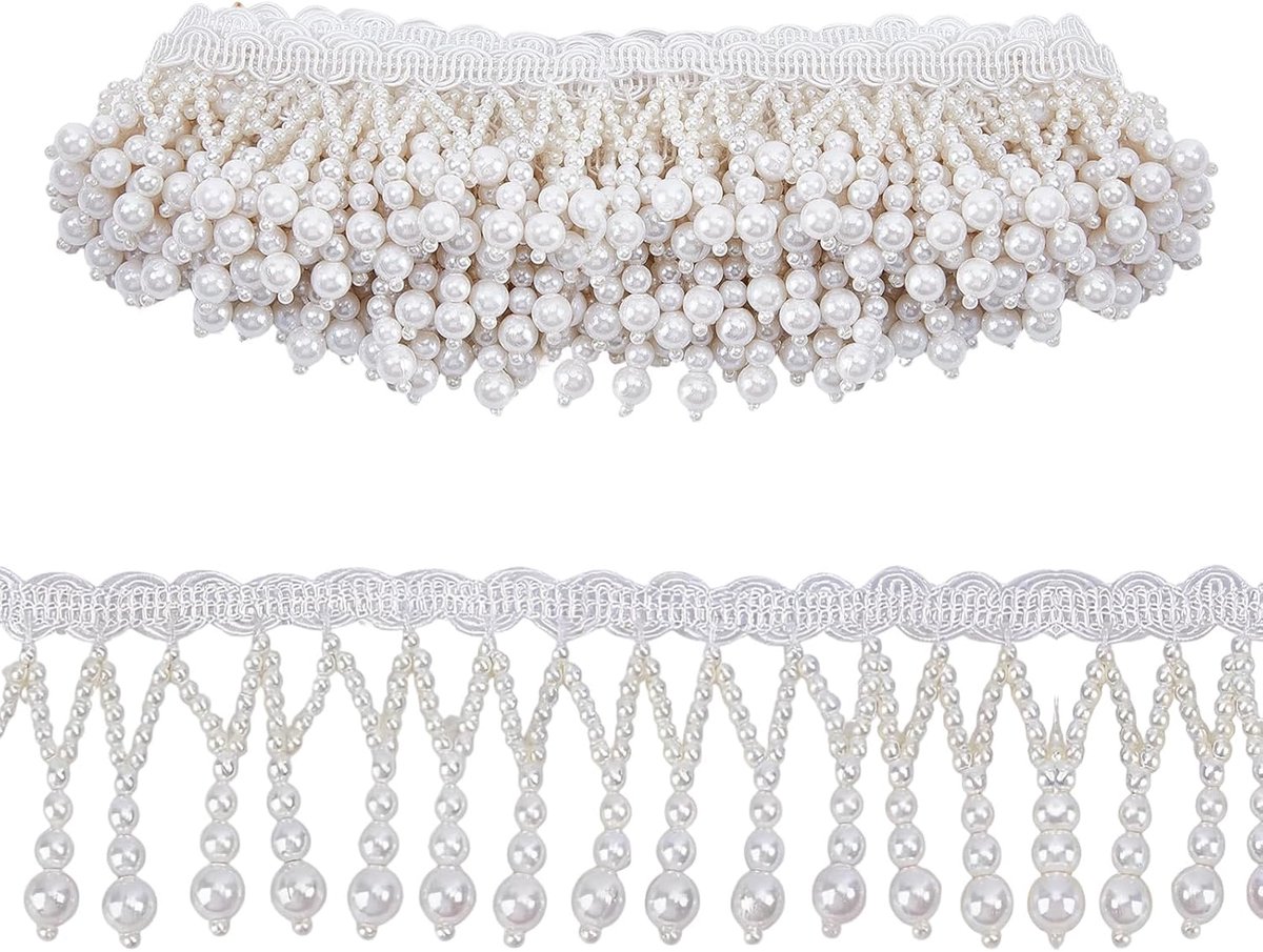 2,5 Yards witte parel kralen kwast trim 1,77 inch faux parel kant lint