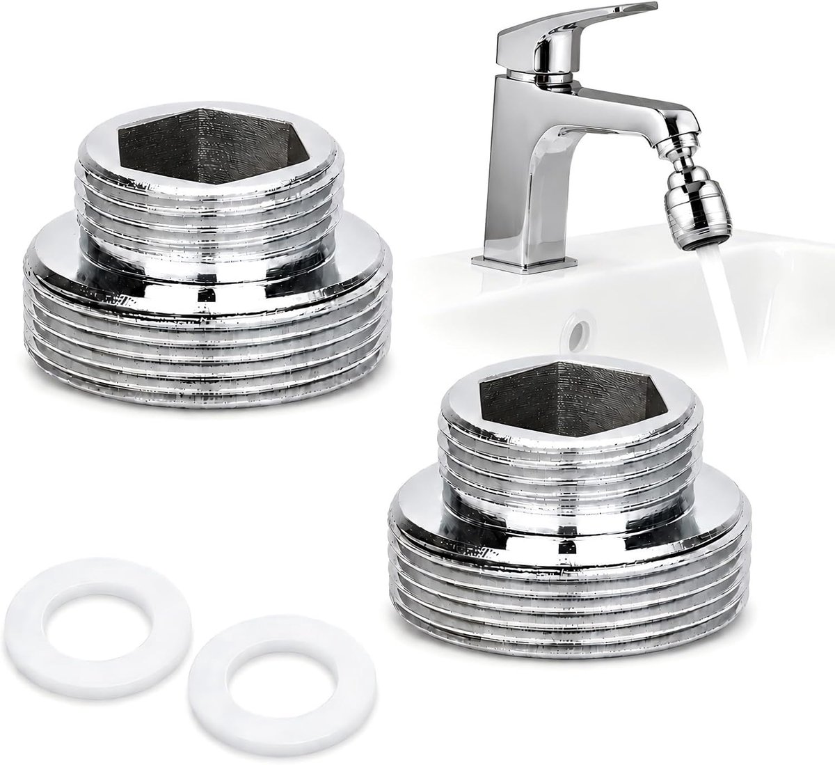 2 stuks kraanadapter 16 mm buitendraad naar 22 mm buitendraad, messing