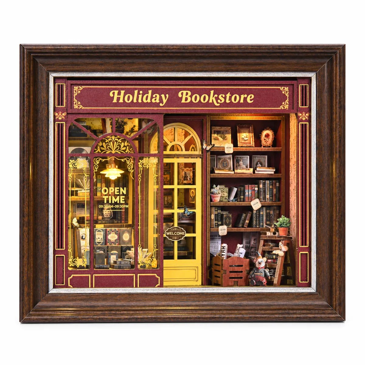 THAR Book Nook Vintage Bookstore – DIY Houten Miniatuur Boekwinkel – Met Verlichting – 178 Onderdelen