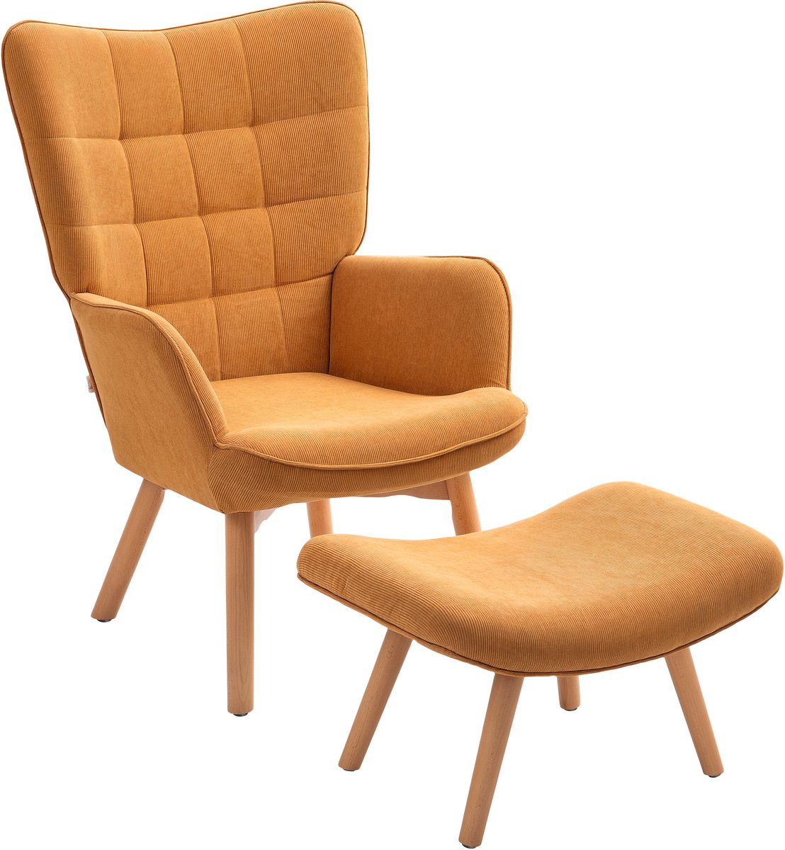 Homona Relaxfauteuil met voetenbank - Met hocker en beukenhouten poten - 72 x 80 x 101 cm - Bruin