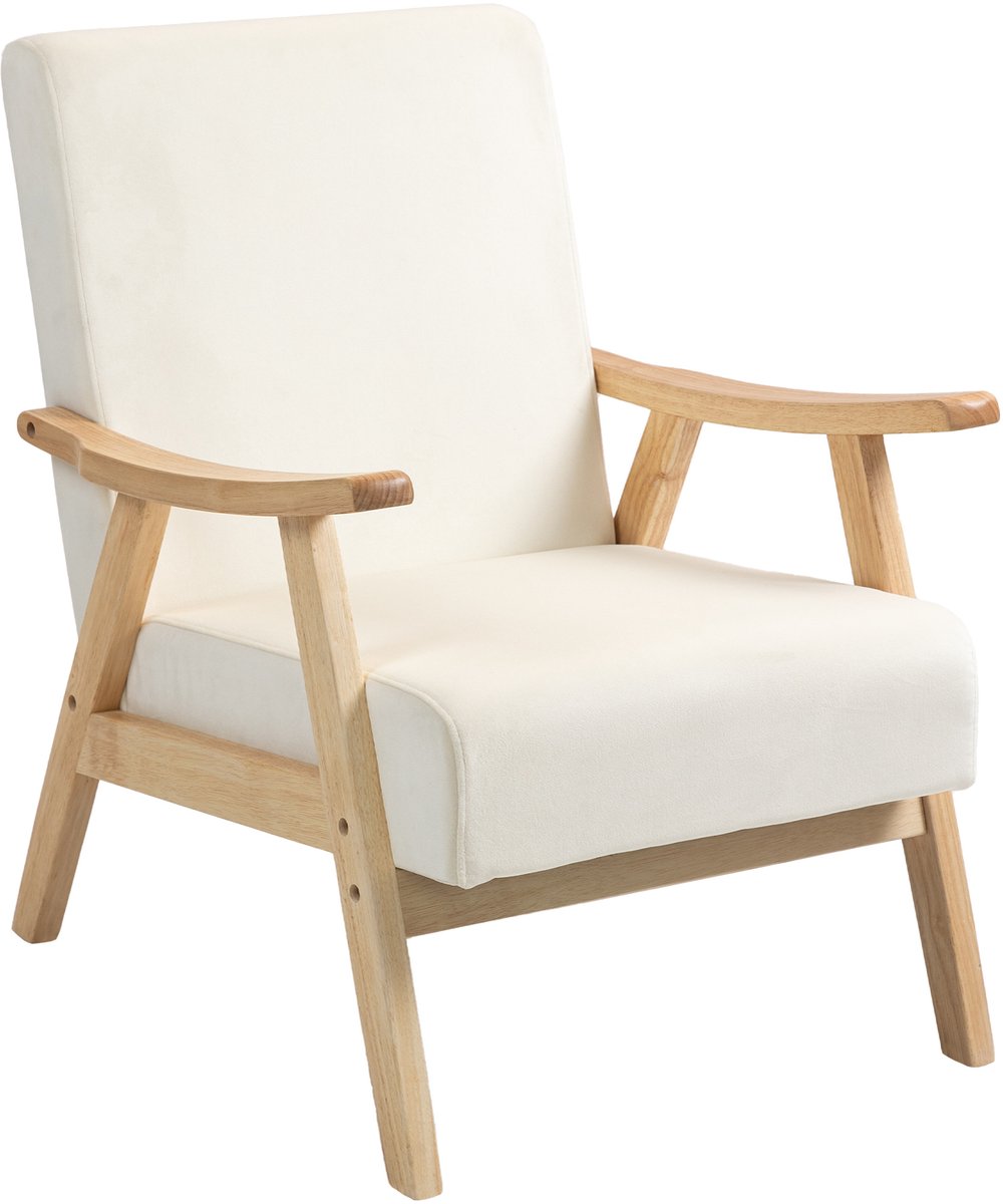 Homona Gestoffeerde fauteuil - Met samtzitting en rugleuning - 65 x 80 x 83 cm - Crèmewit