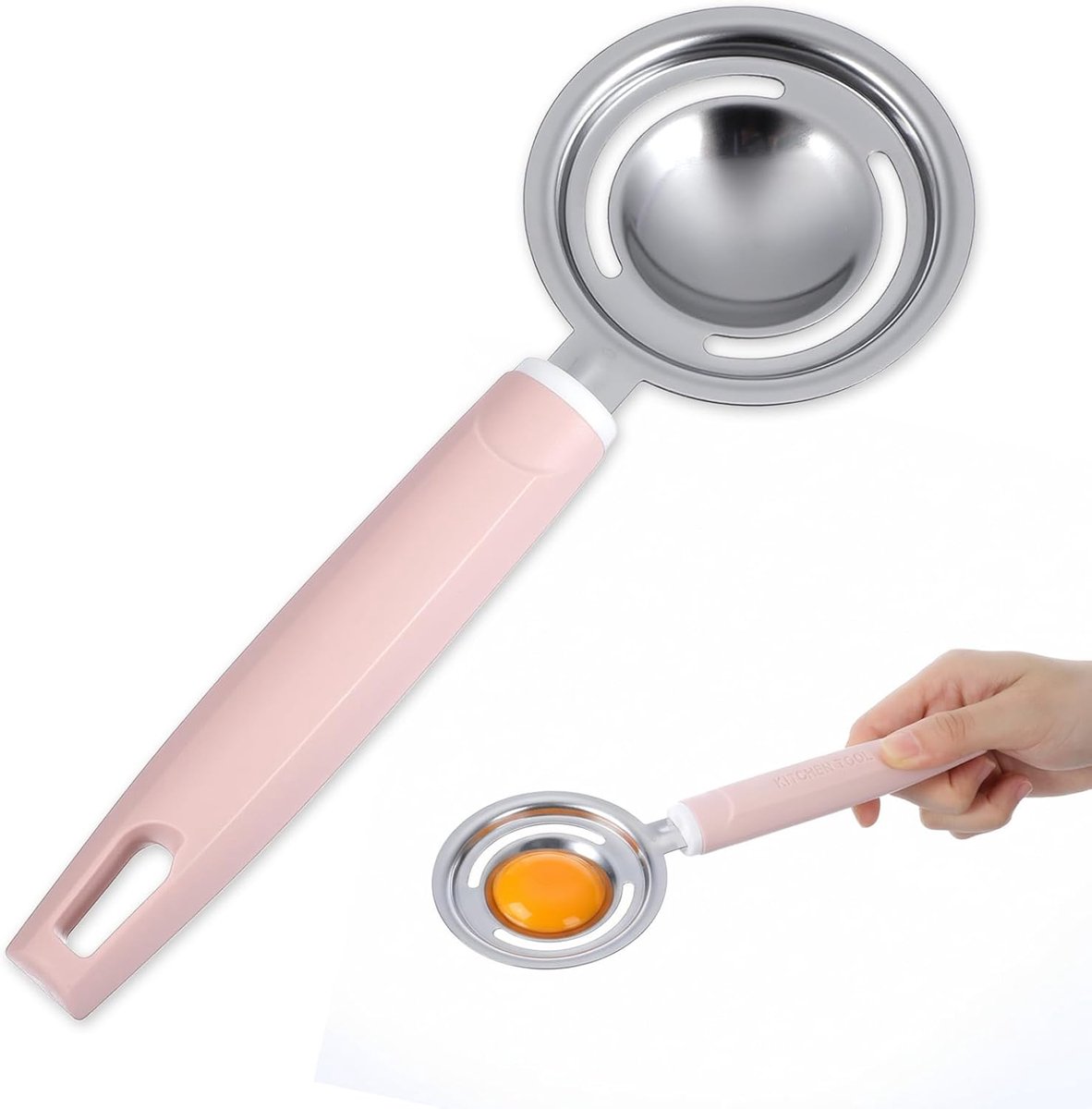 SnelShoppen - 20.5cm RVS Eierscheider met Roze Handvat, Eiwit en Eigeel Scheider, Duurzaam Keukengereedschap voor Bakken, Koken en Culinaire Voorberei