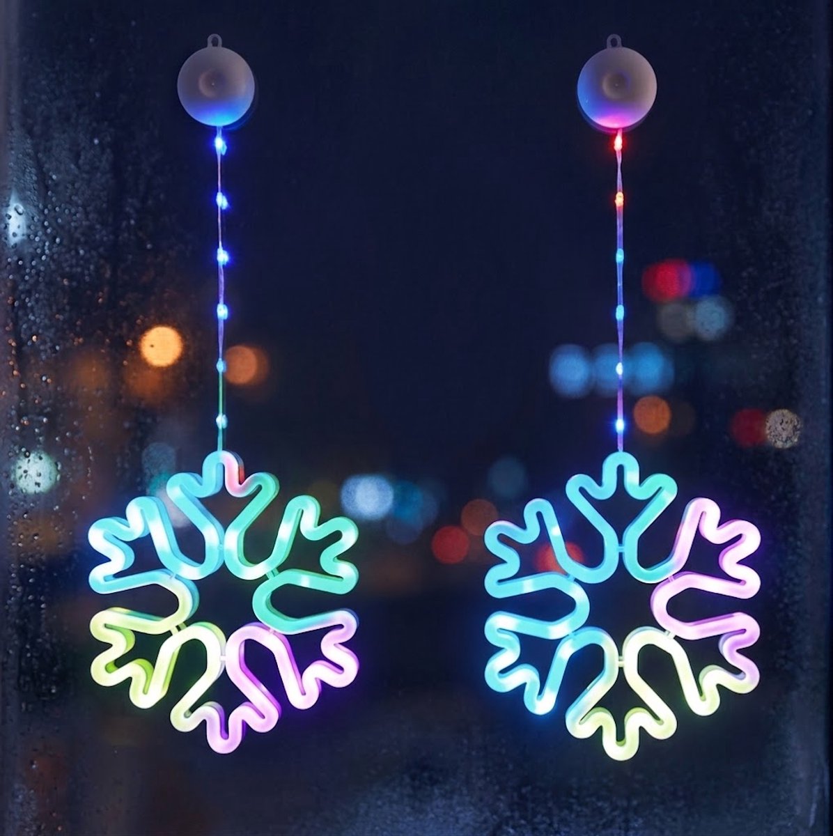 LED kerstverlichting(Set van 2 -zuignappen) - Sneeuwvlok Verlichting - LED Raamverlichting - 8 Modi - Kerst LED - Looplicht - Multicolour