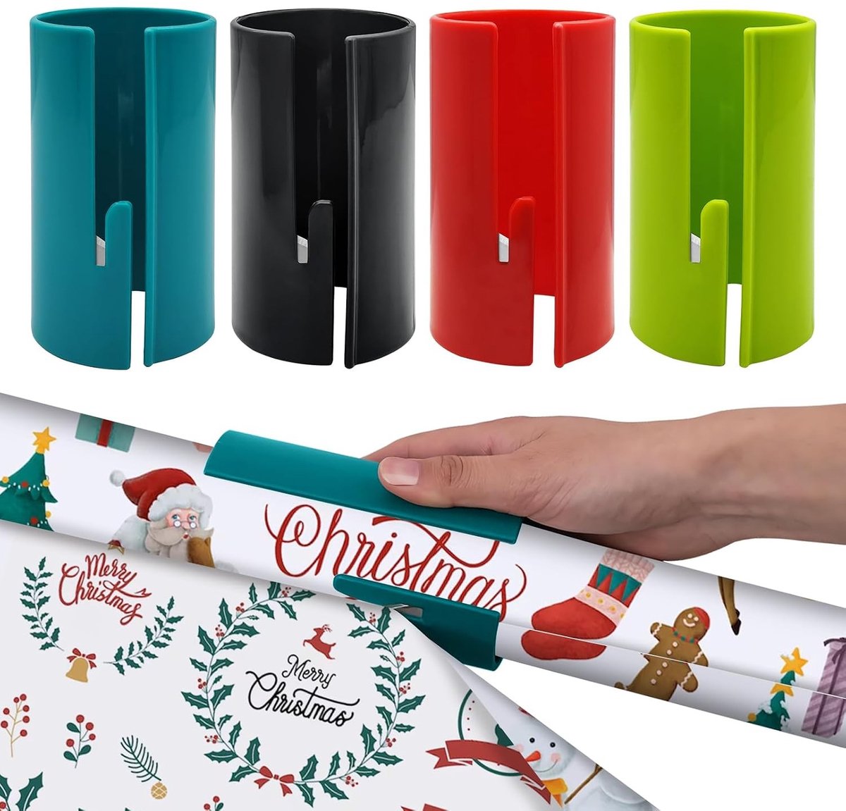 Efficiënte Snijder voor Cadeaupapierrollen, Set van 4, Handige en Draagbare Snijder voor Kerst- en Verjaardagscadeaus, Perfect voor Snel Inpakken