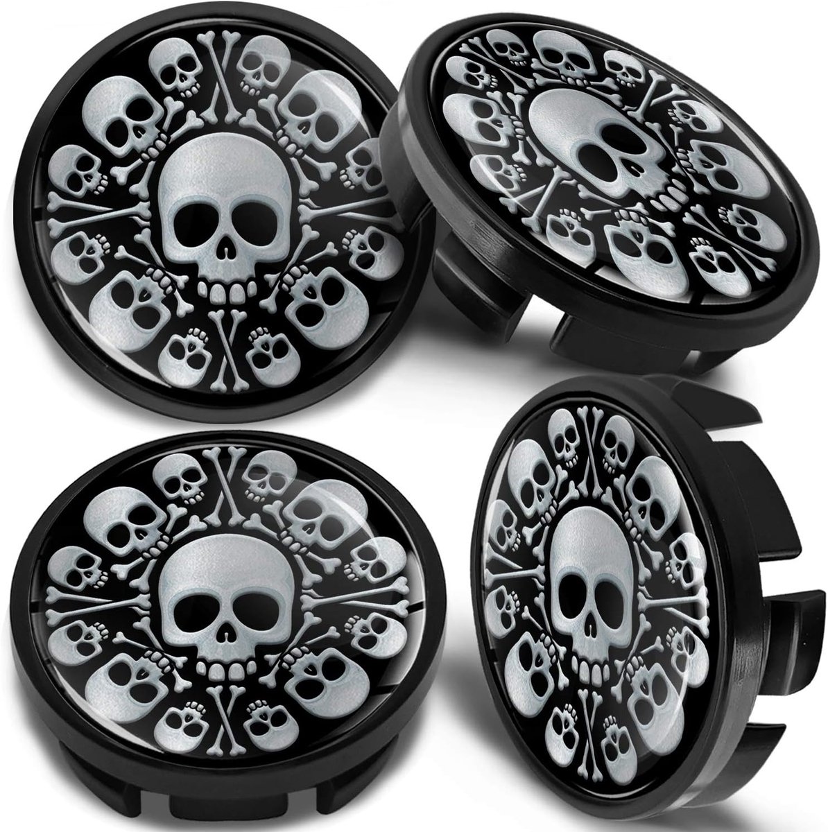 4 x 65mm wielnaafdoppen velgdoppen naafdop, compatibel met VW 3B7 601 171 / 6U7 601 171 wieldoppen, velgendeksel Schedel Zwart CV 10