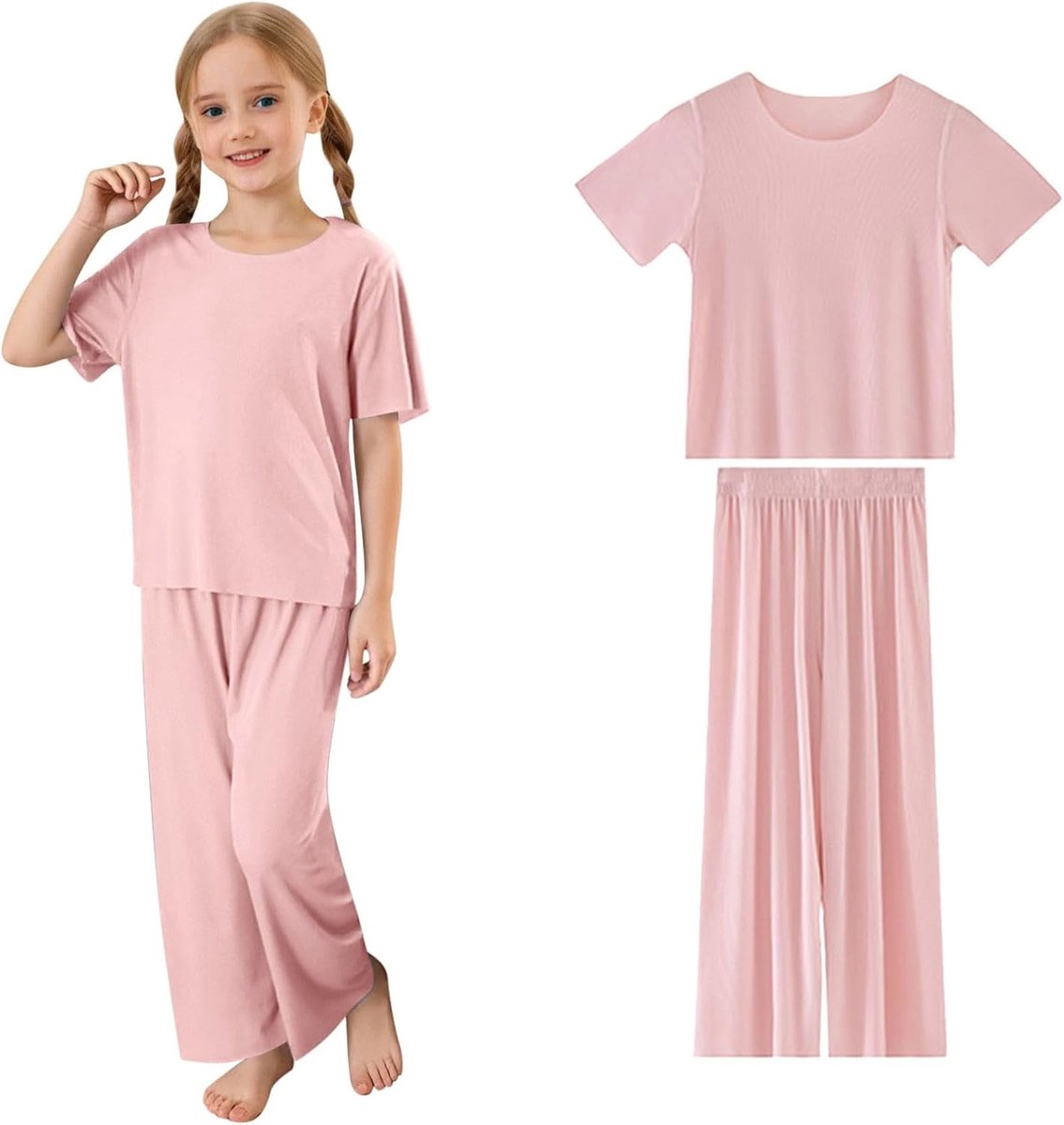 2-delige set voor meisjes, zomerkleding, katoen, T-shirt met korte mouwen en jeans, geborduurd, hartjes, veelzijdige set, kindermode, A110