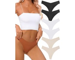 Tichers Seamless Thongs for Women No Show Thong V-waisted Stretch Breathable Sexy Panties Underwear 6 Pack