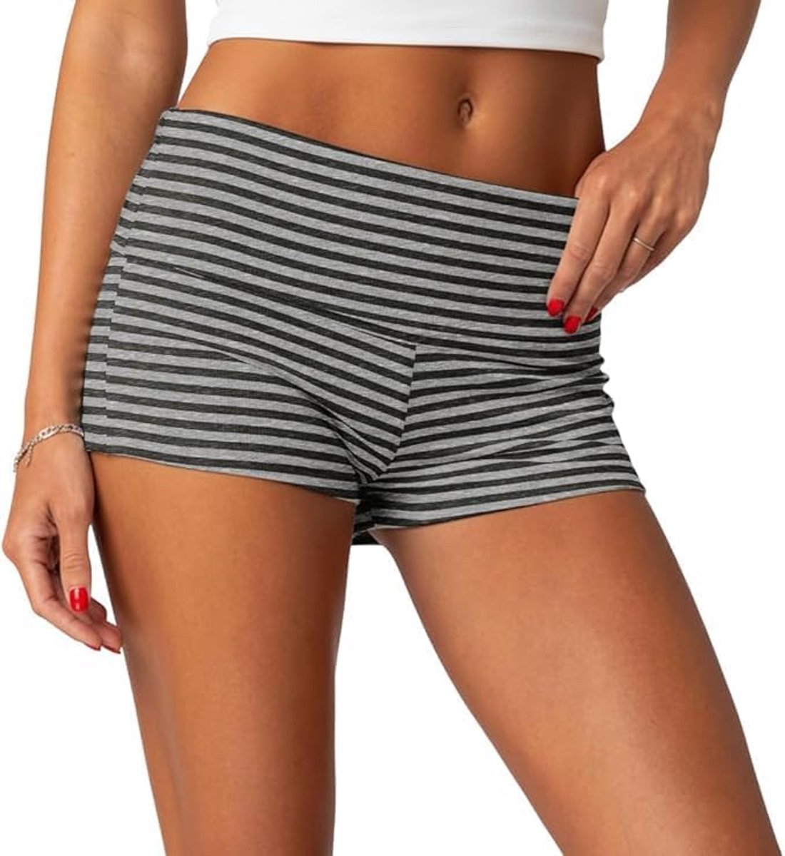 Gestreepte Shorts Vouw Over Lage Taille Streep Micro Shorts Pyjama Broek