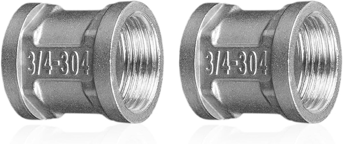 2 stuks roestvrijstalen huls dubbele nippel 3/4" inch IG x IG, binnendraad connector adapter, dubbele huls roestvrijstalen huls3/4" inch, dubbele huls aansluitnippel voor buisaansluiting (3/4")