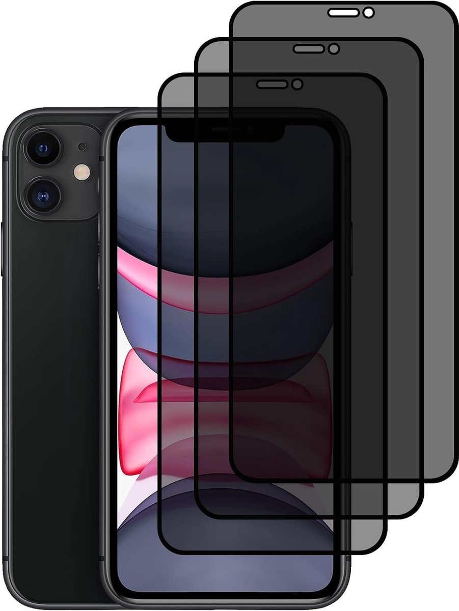 [3 stuks privacy displaybeschermfolie voor iPhone 11/XR, 9H hardheid, anti-kras, anti-spy van gehard glas, compatibel met iPhone 11/XR