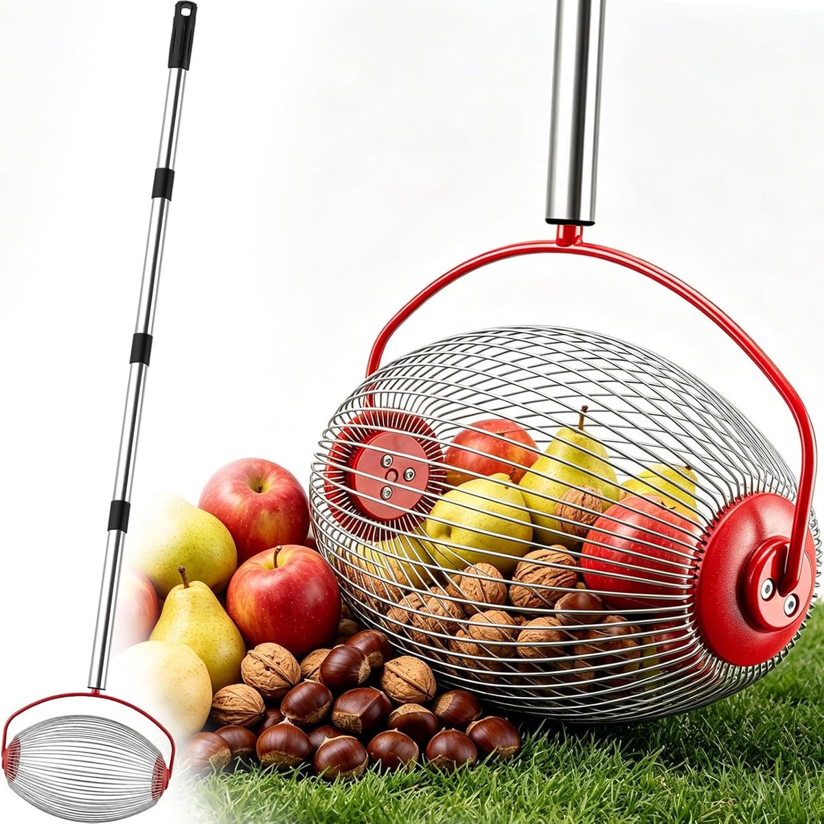 170 cm notenverzamelaar, rolverzamelaar, verstelbaar, appelverzamelaar met telescoopsteel, fruitverzamelaar, eikelverzamelaar, walnotenverzamelaar voor appels, peren, kastanjes, fruit, noten