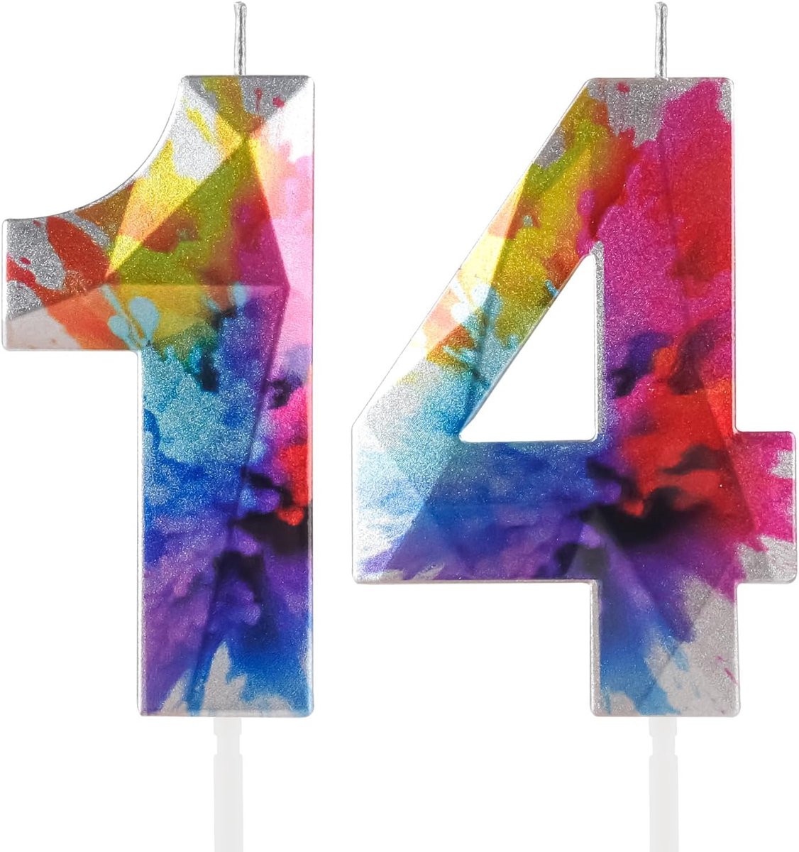 SnelShoppen - Kleurrijke Graffiti 14 Jaar Kaars, 14e Verjaardag Kaarsen voor Taart, Cake Topper Decoraties voor Jongens en Meisjes, Feestversiering, 2