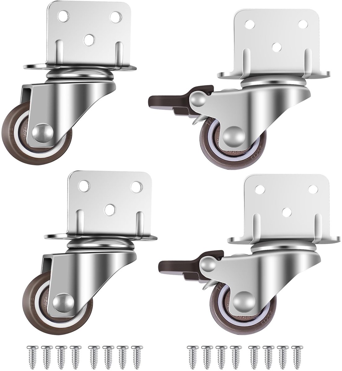 4 x Castors, Furniture castors, Wheels with Brake, L-mounting plate 25mm Suitable for furniture, flower stands, cots - ShopVlot