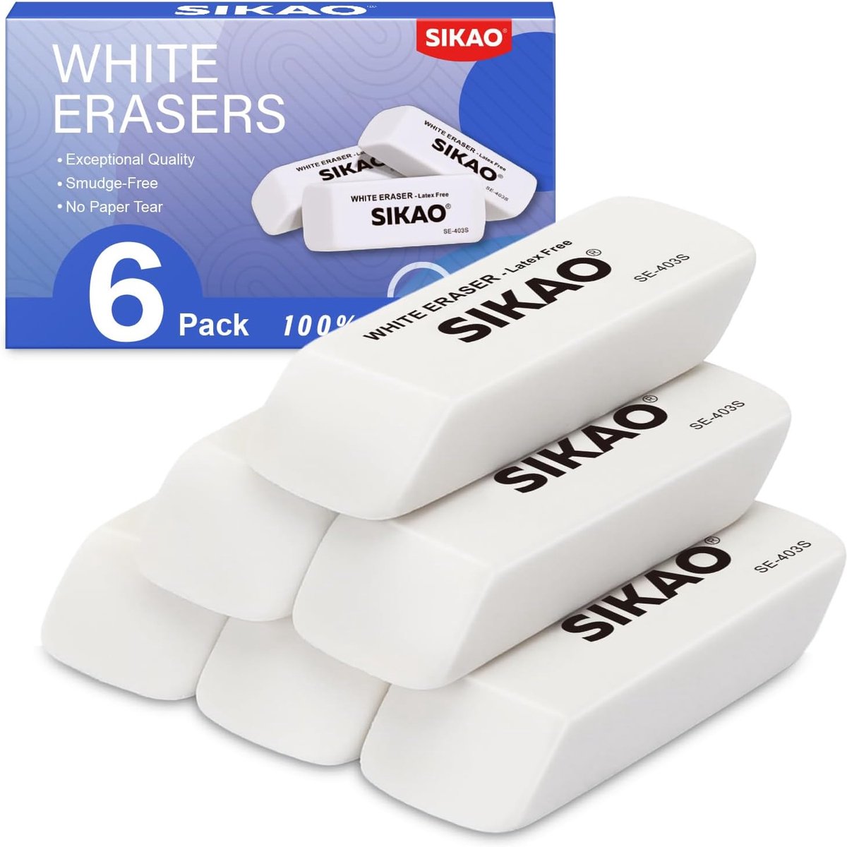 White Erasers 6 Pack Pencil Erasers for Kids, White Chamfer Eraser Latex Free - ShopVlot