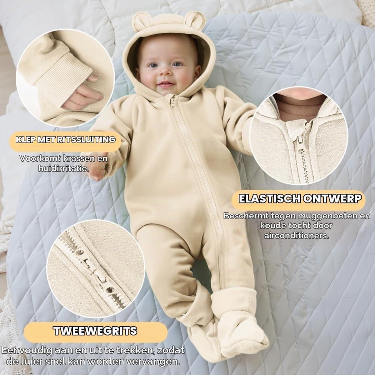 Romper voor Pasgeboren Baby's met Lange Mouwen en Oren, Geschikt voor Lente en Herfst, Comfortabele Bodysuit voor Jongens en Meisjes