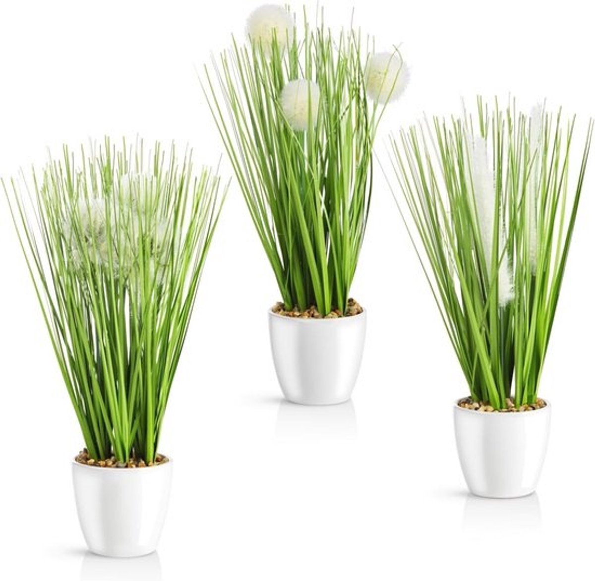 Kunstgras - in witte keramische pot - Decoratieve kunstplanten - voor binnen en buiten