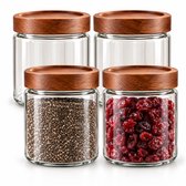 Bangosa Glazen Voorraadpotten - 4 x 650 ml - Acaciahouten Deksel - Luchtdicht - Inclusief Labels en Marker