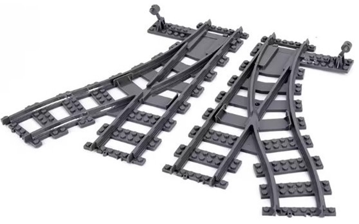 bricksNblocks® Wisselset geschikt blokjes treinbanen van. o.a. Mould King en de Deense blokjes - compatible met wissels van andere blokjesfabrikanten, voor trein rails - 2 wissels voor standaard blokjes treinbanen