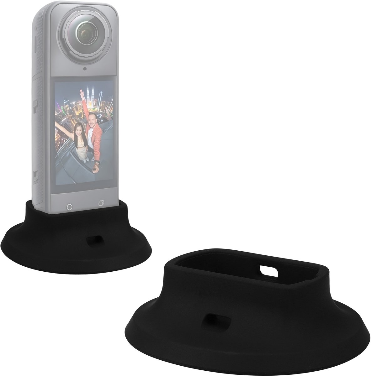 kwmobile Siliconen houder voor Insta360 X5 - Zelfklevende dashboard camerastandaard, compact met opening voor USB-kabel, zwart